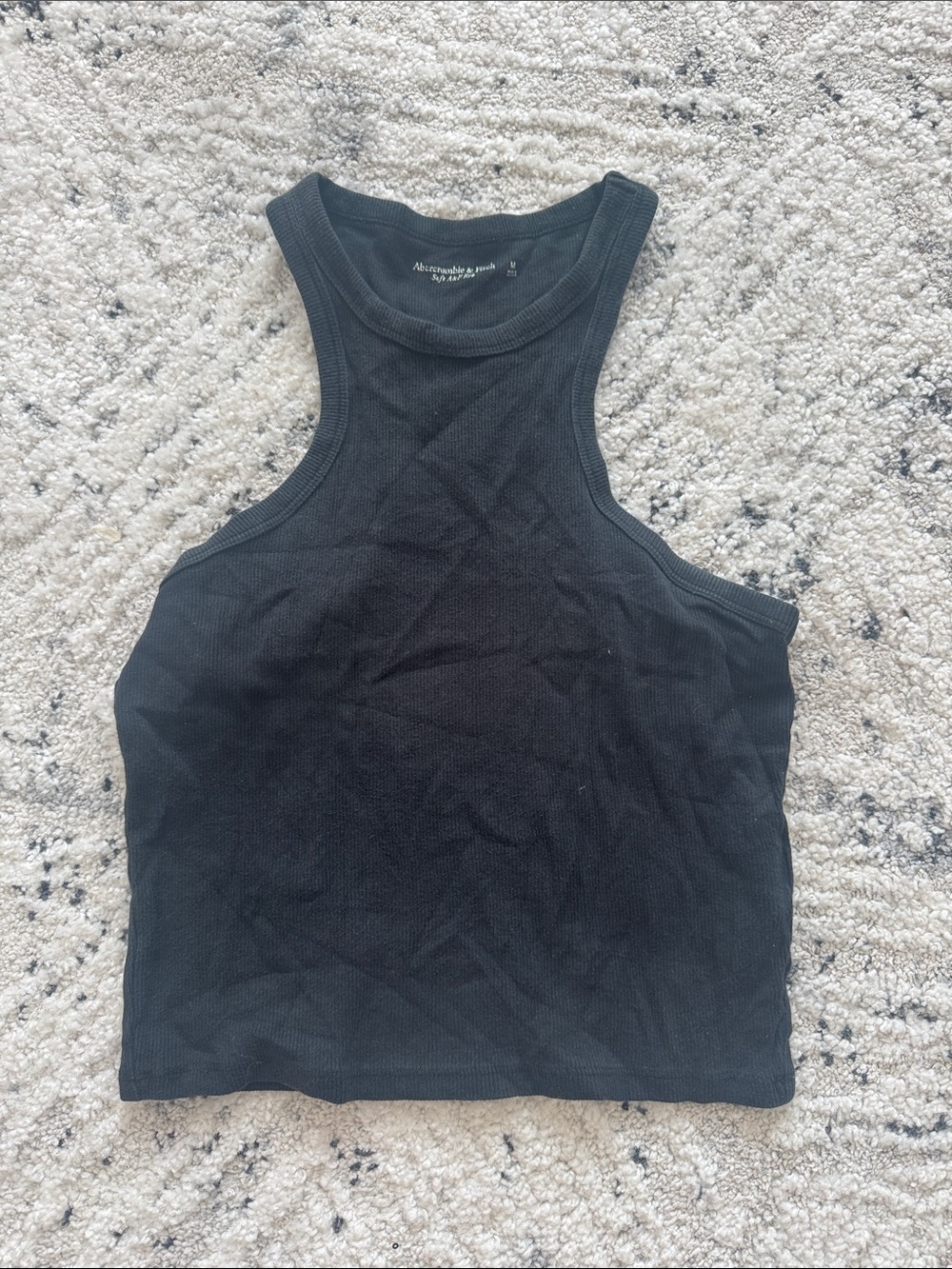 Abercrombie & Fitch Black Ribbed High-Neck Crop Tank